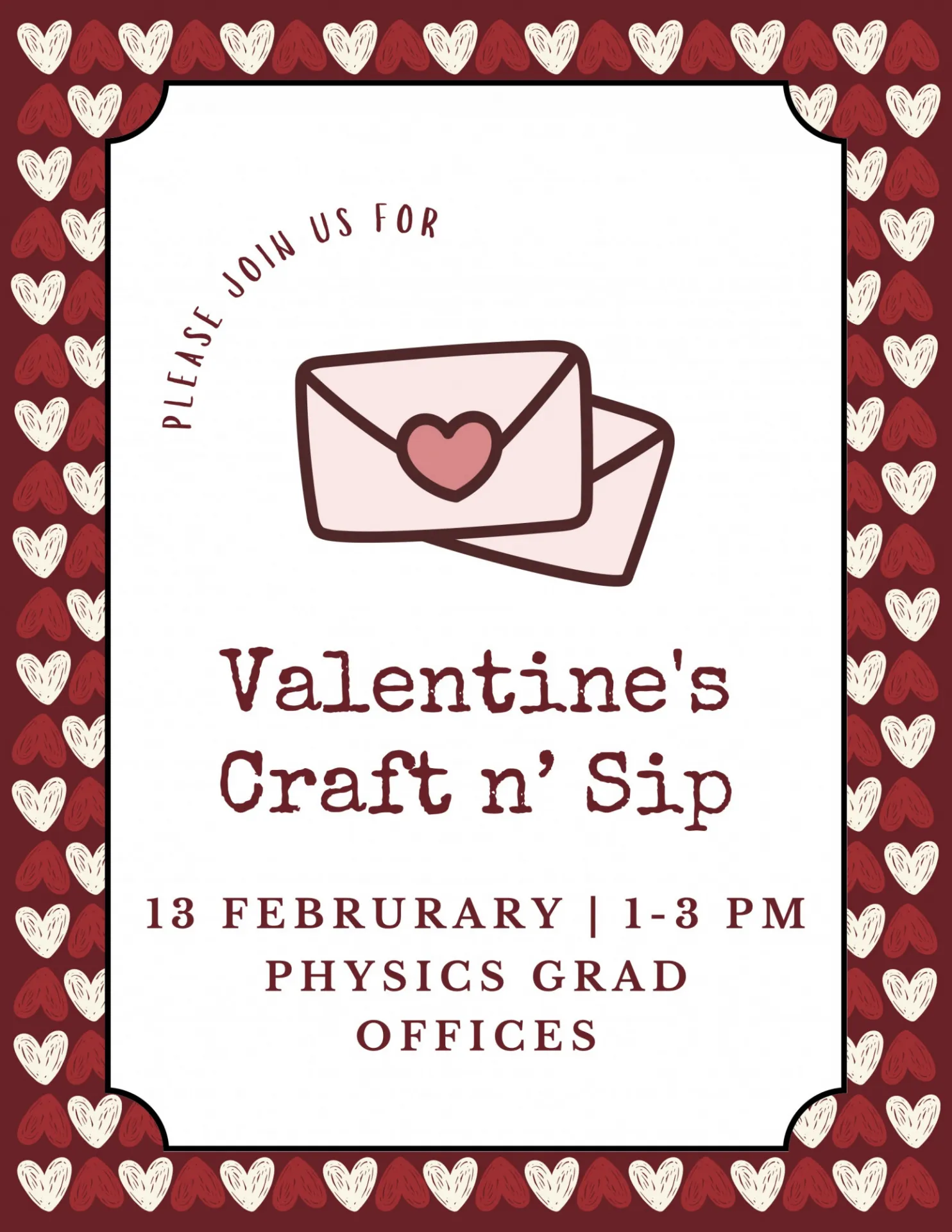 Poster advertising valentines craft n sip